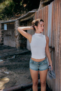 The Muse White Sleeveless Mock Neck Top