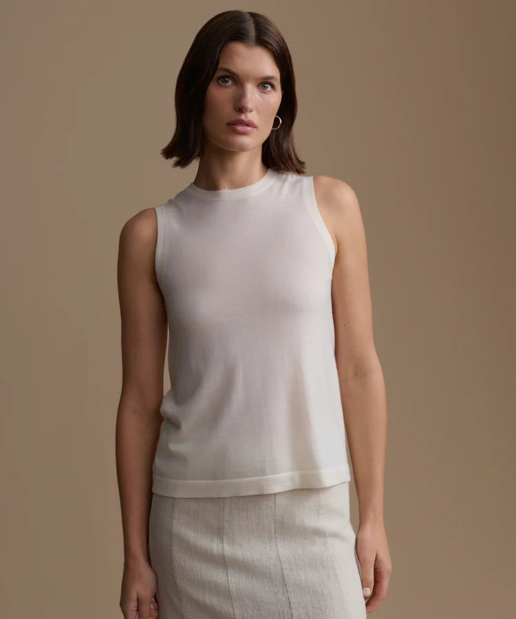 The Muse Ivory Sleeveless Mock Neck Top