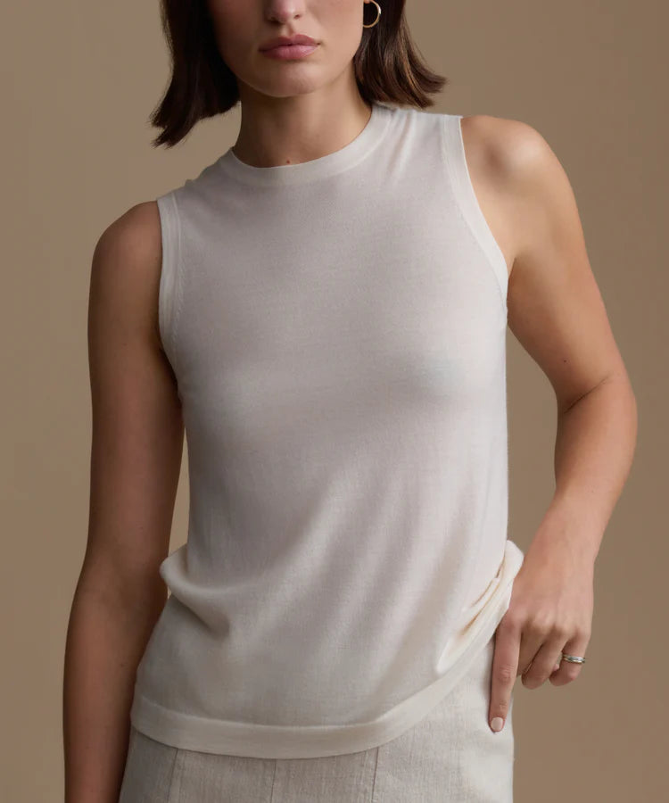 The Muse Ivory Sleeveless Mock Neck Top