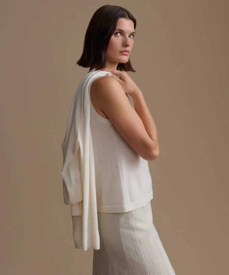 The Muse Ivory Sleeveless Mock Neck Top