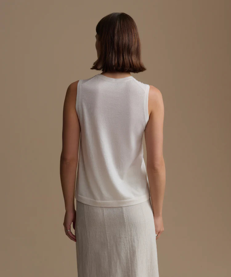 The Muse Ivory Sleeveless Mock Neck Top
