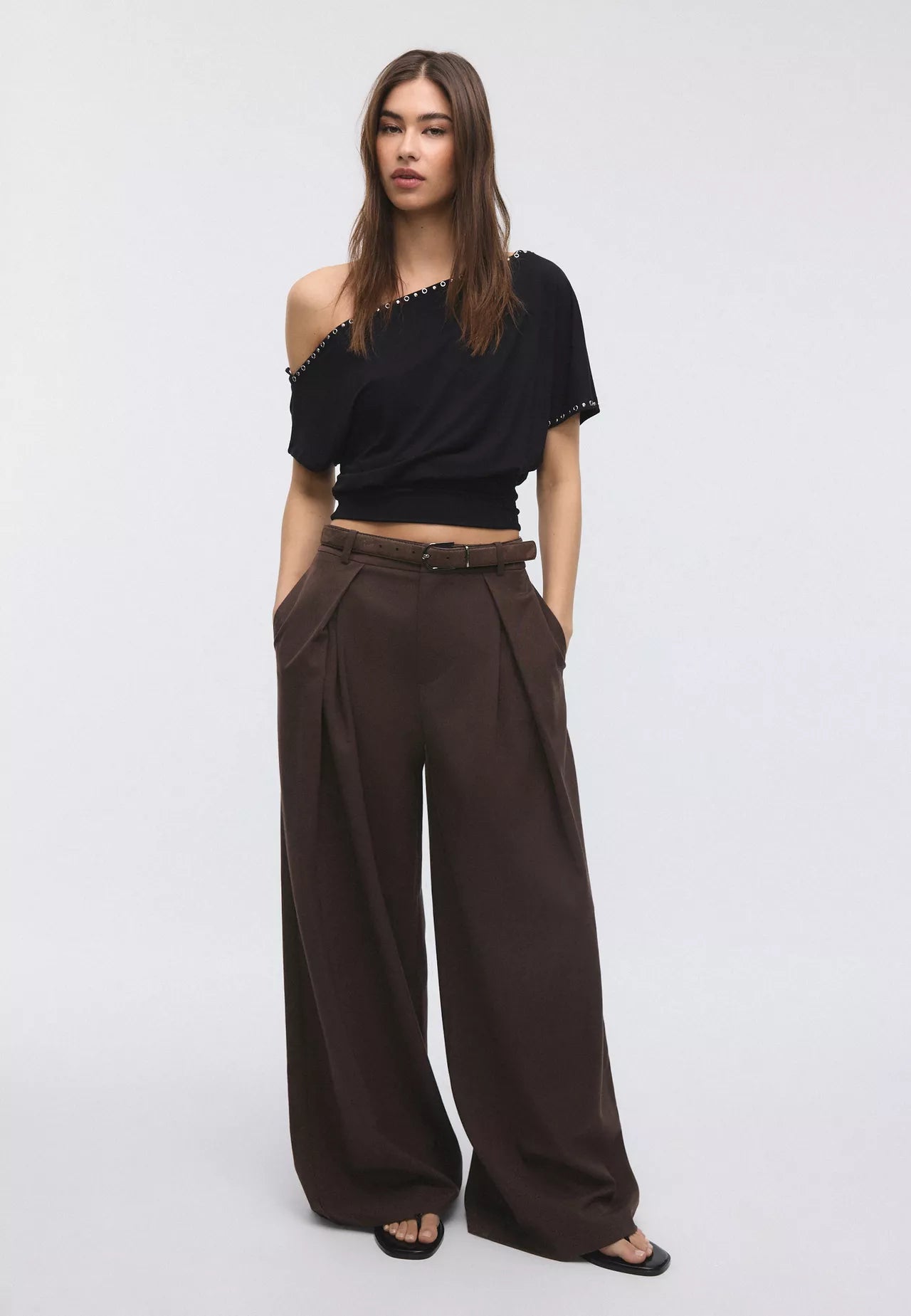 Maxi Dart Dark Brown Pleated Pants