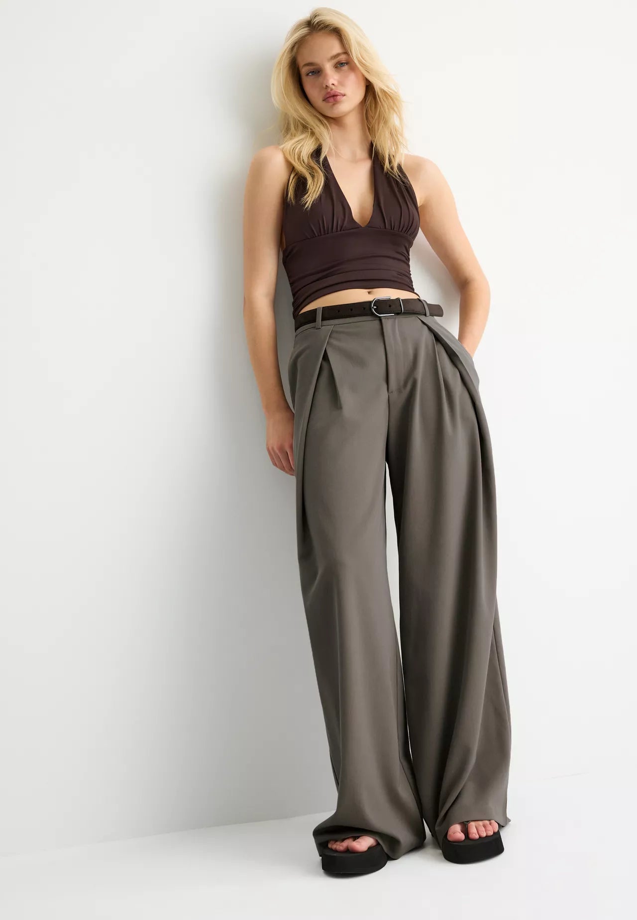 Maxi Dart Brown Pleated Pants