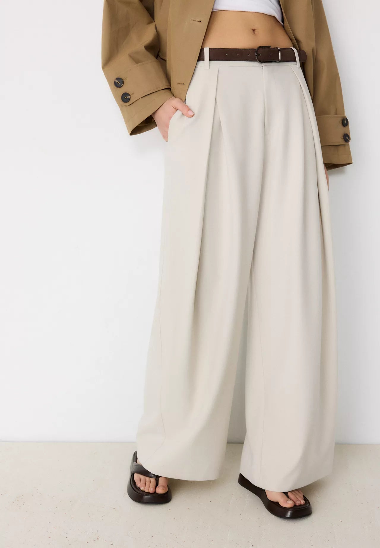 Maxi Dart Beige Pleated Pants