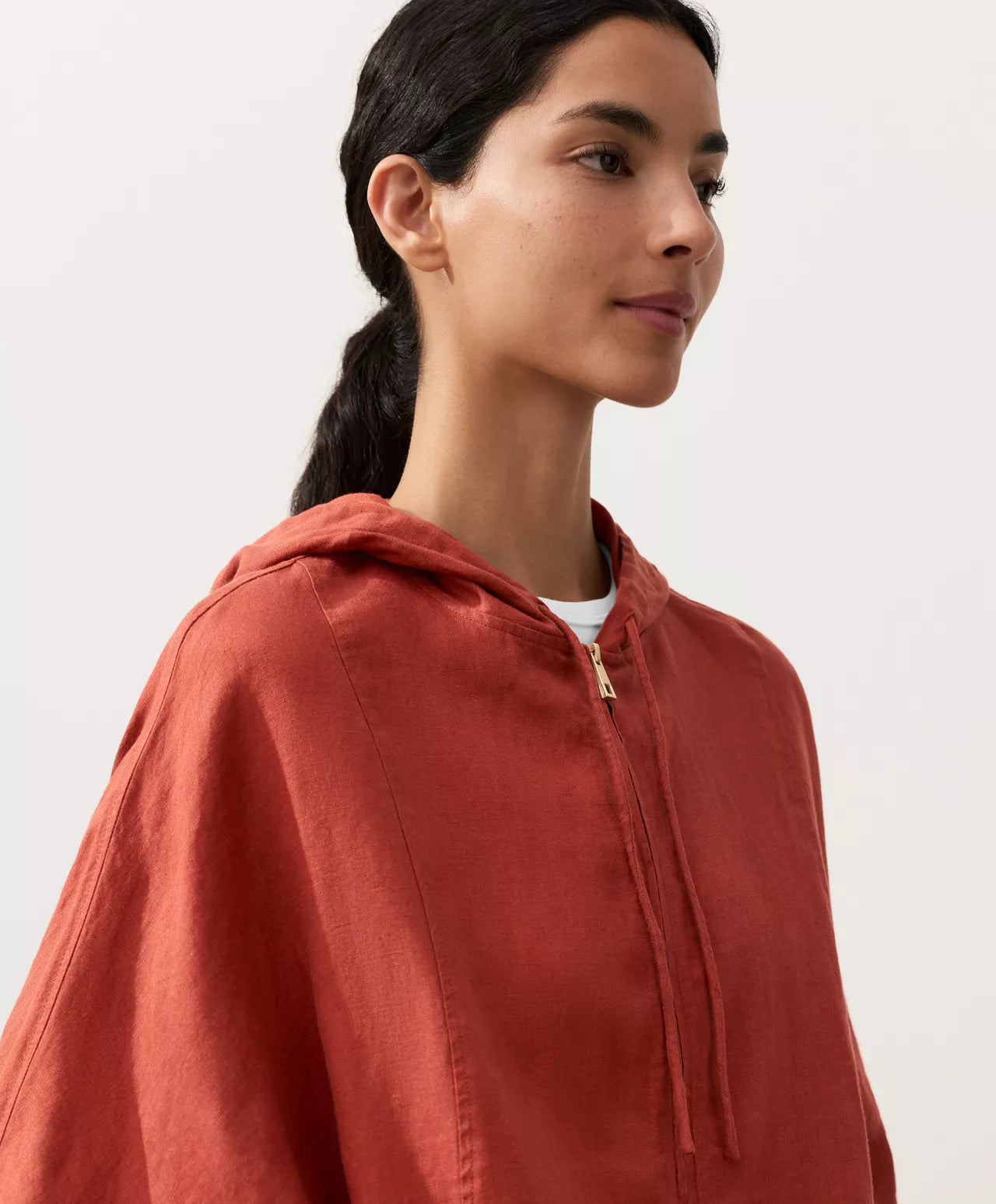 The Ease Red Orange Linen Hooded Jacket