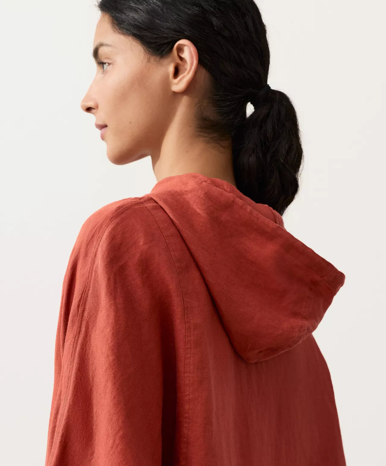 The Ease Red Orange Linen Hooded Jacket
