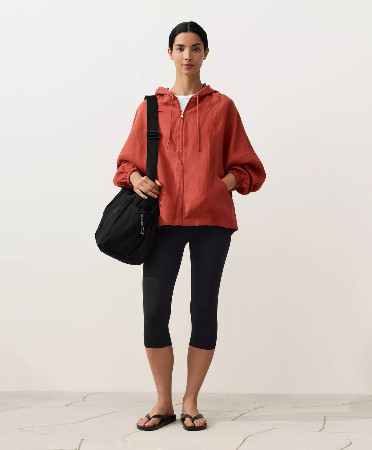 The Ease Red Orange Linen Hooded Jacket