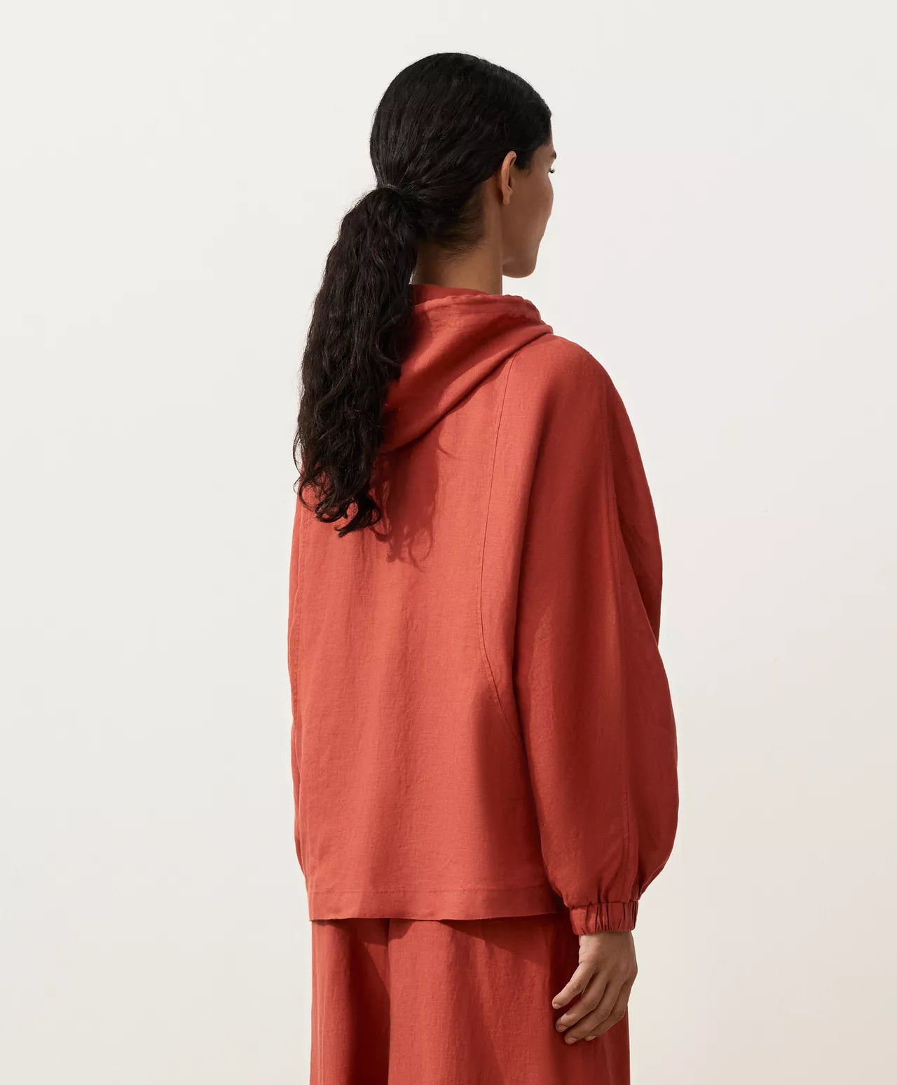 The Ease Red Orange Linen Hooded Jacket