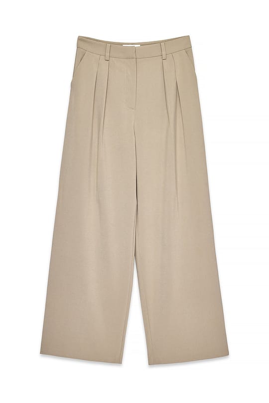 Wide-Leg Beige Pleated Pants