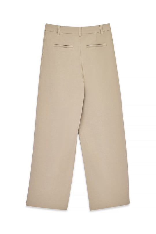 Wide-Leg Beige Pleated Pants