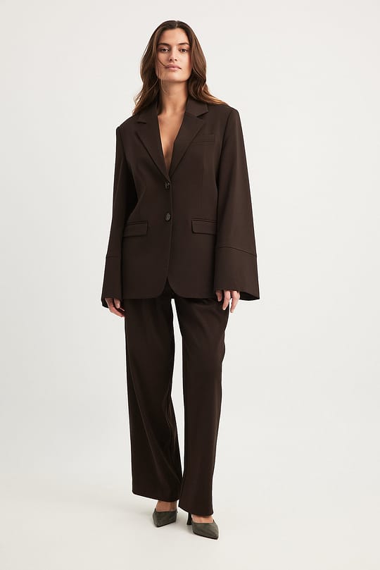 Wide-Leg Dark Brown Pleated Pants