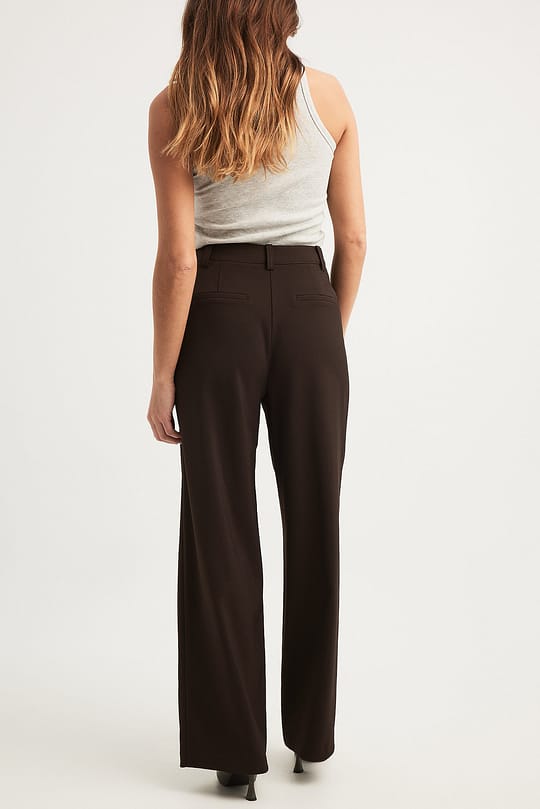 Wide-Leg Dark Brown Pleated Pants