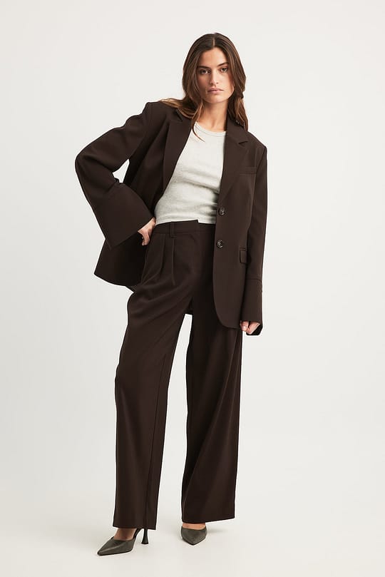 Wide-Leg Dark Brown Pleated Pants