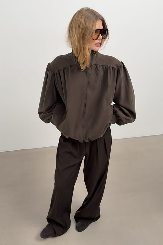 Wide-Leg Dark Brown Pleated Pants