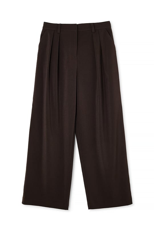 Wide-Leg Dark Brown Pleated Pants
