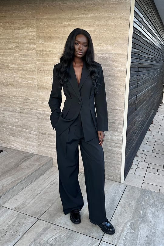 Wide-Leg Black Pleated Pants