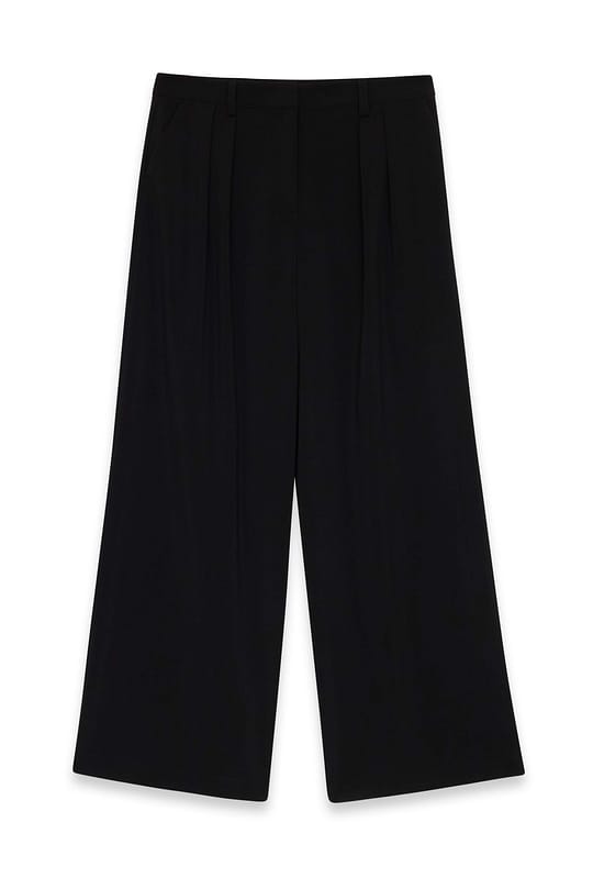 Wide-Leg Black Pleated Pants