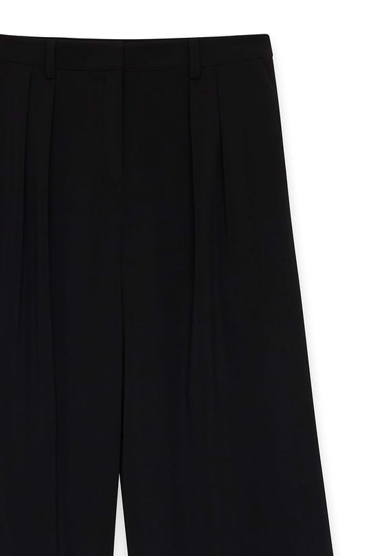 Wide-Leg Black Pleated Pants