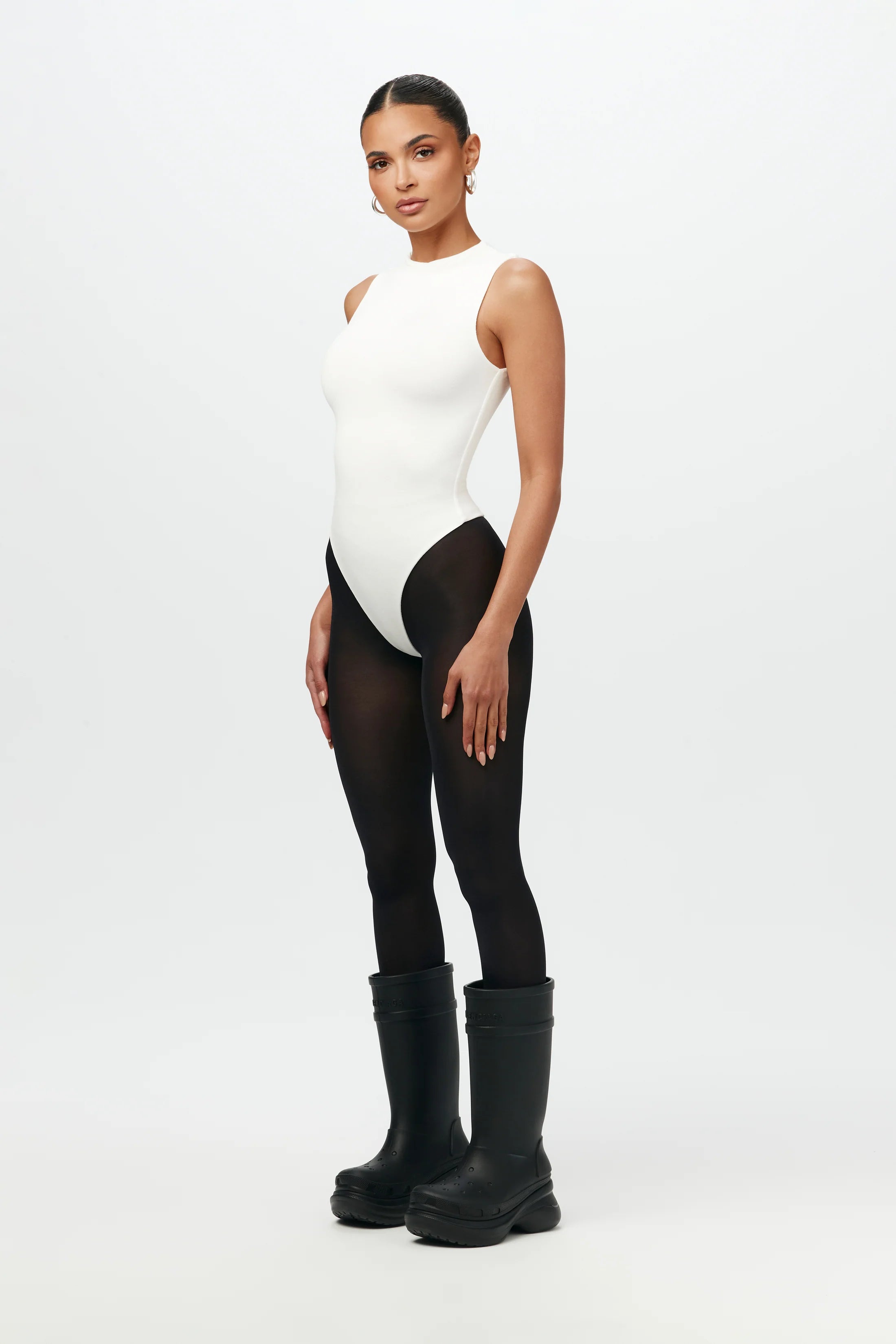 The Sculpt White High Neck Sleeveless Bodysuit