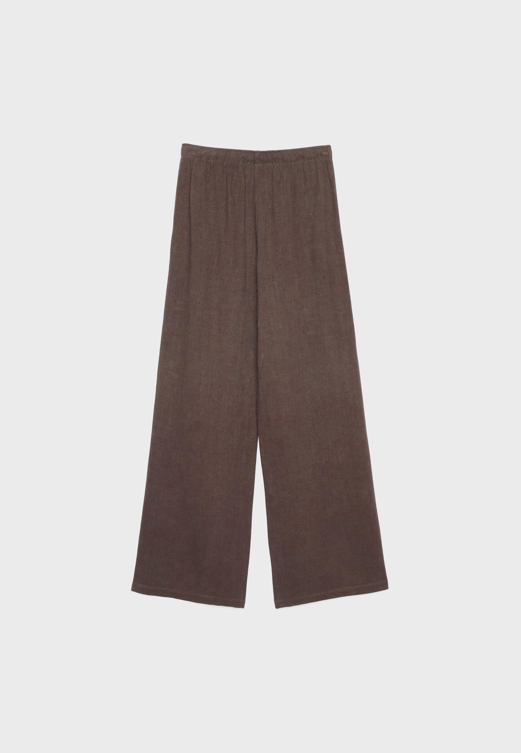 Straight-Leg Brown Linen Pant