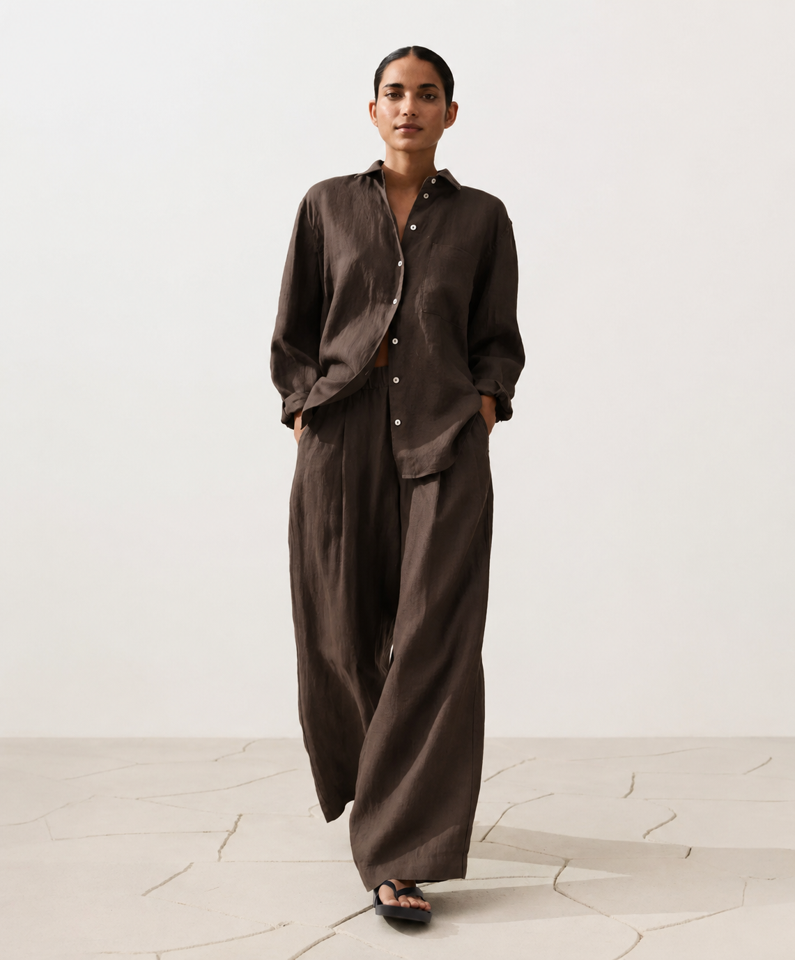 Oversized Brown Linen Shirt