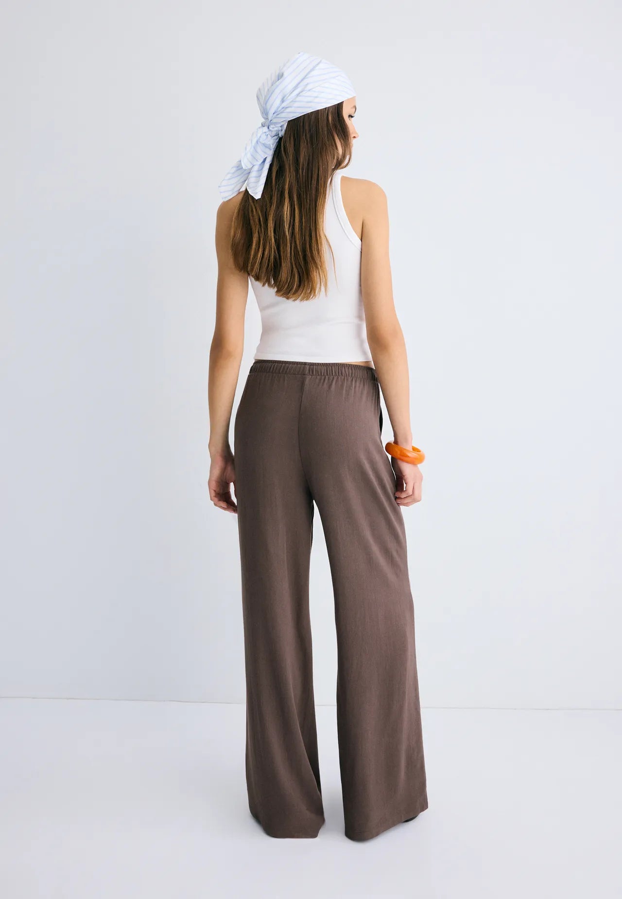 Straight-Leg Brown Linen Pant