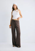 Straight-Leg Brown Linen Pant