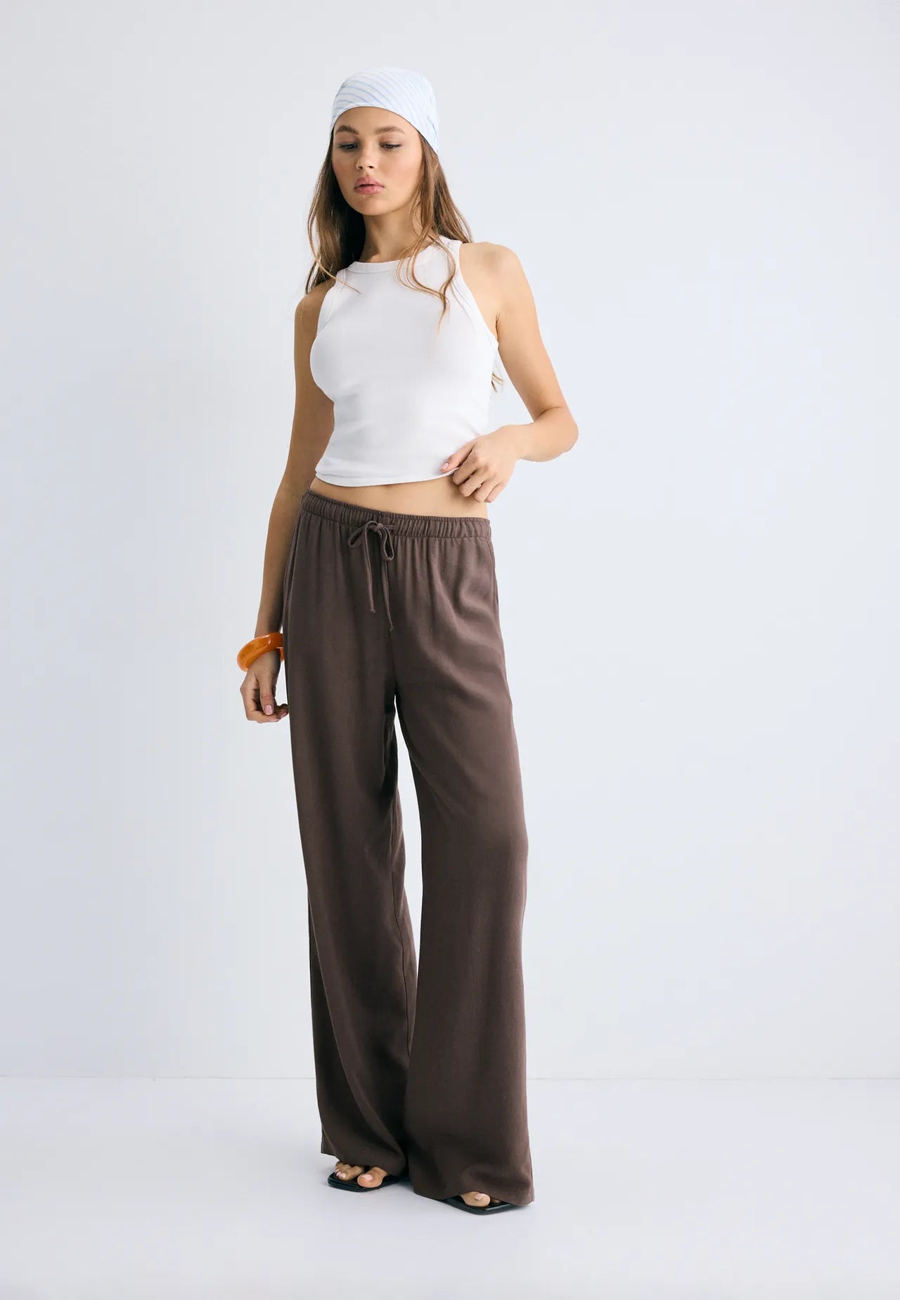 Straight-Leg Brown Linen Pant