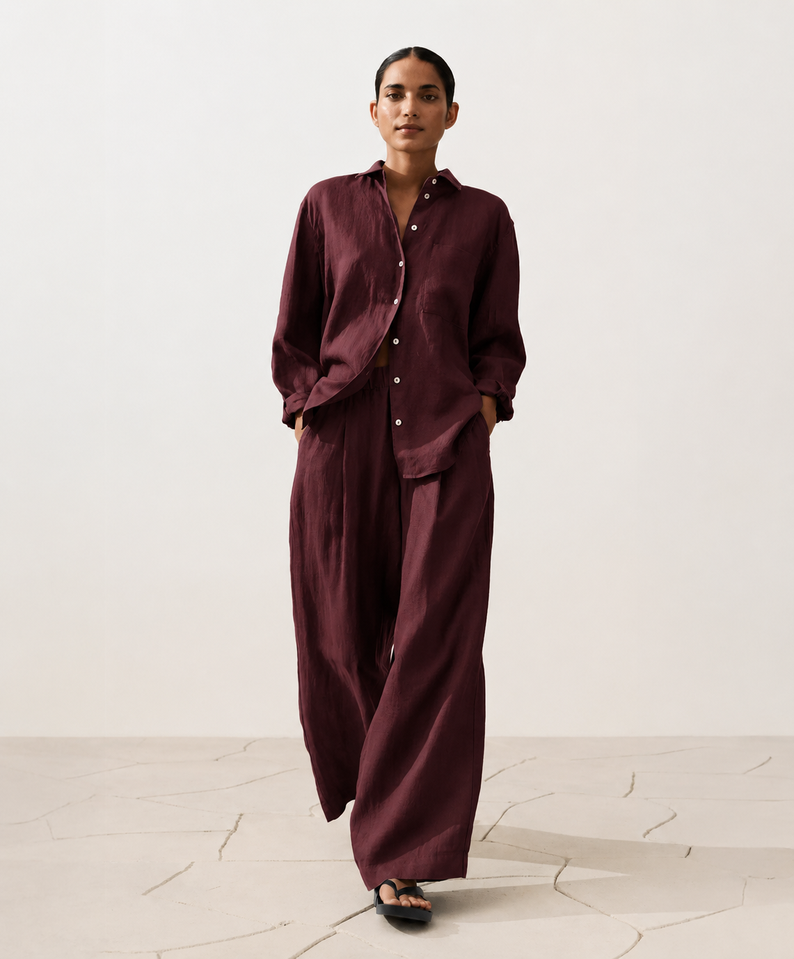 Oversized Burgundy Linen Shirt