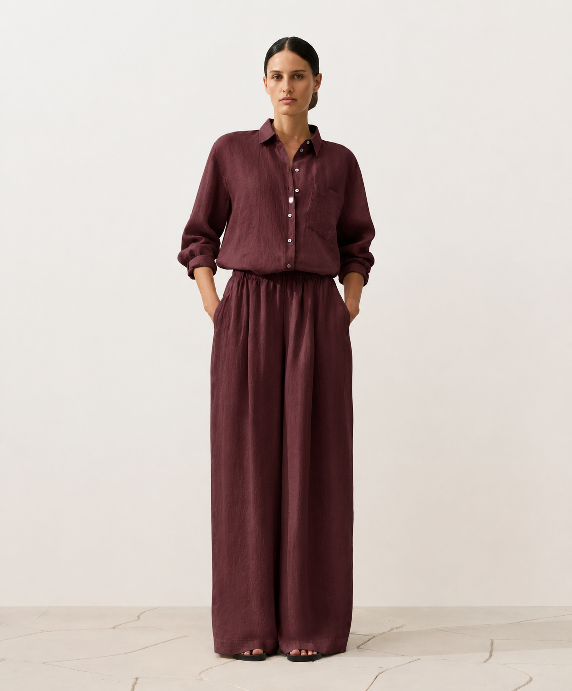 Oversized Burgundy Linen Shirt