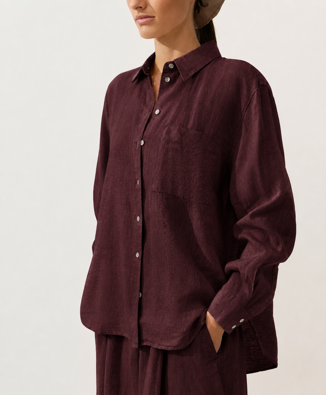 Oversized Burgundy Linen Shirt