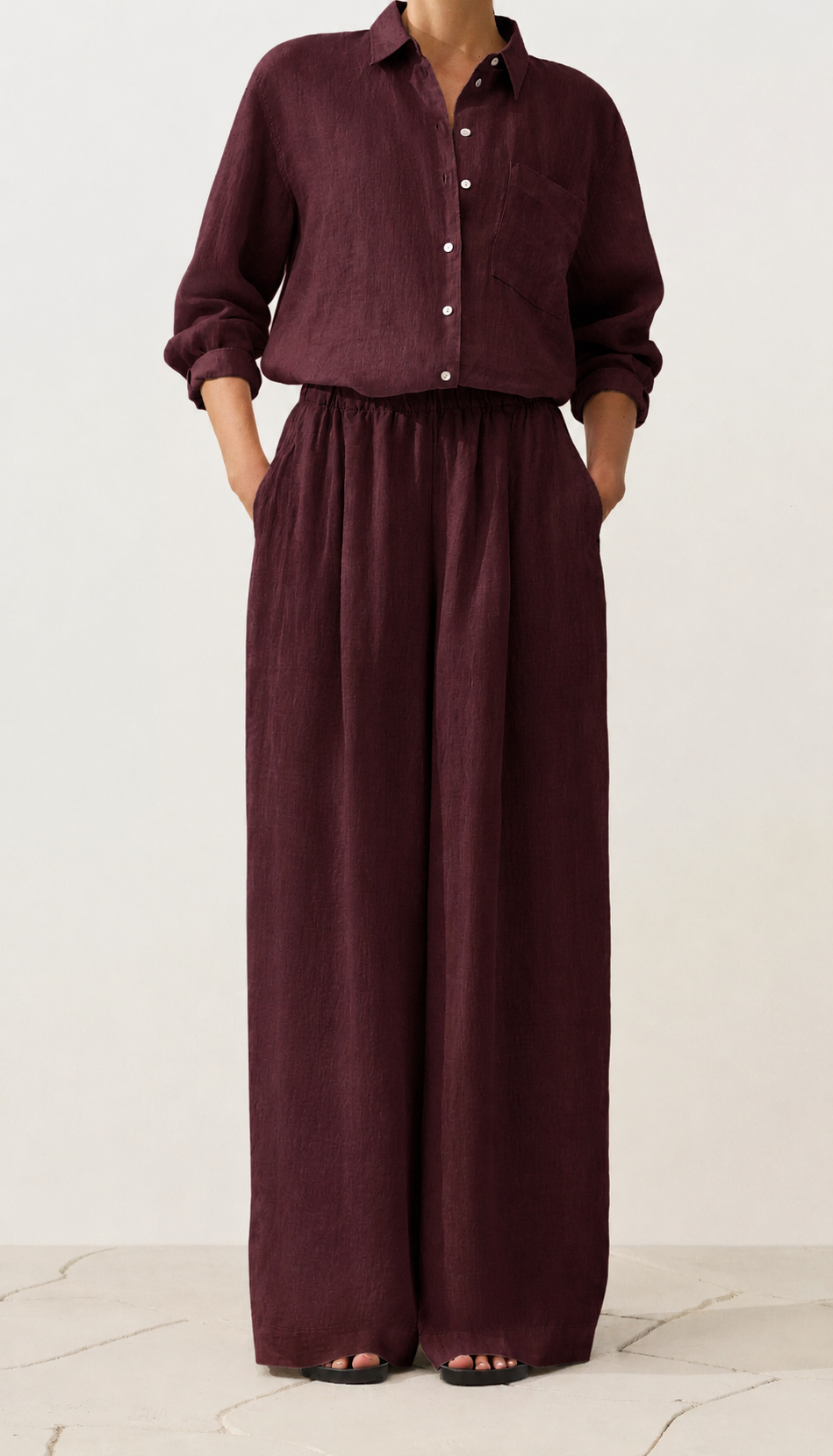 Oversized Burgundy Linen Shirt