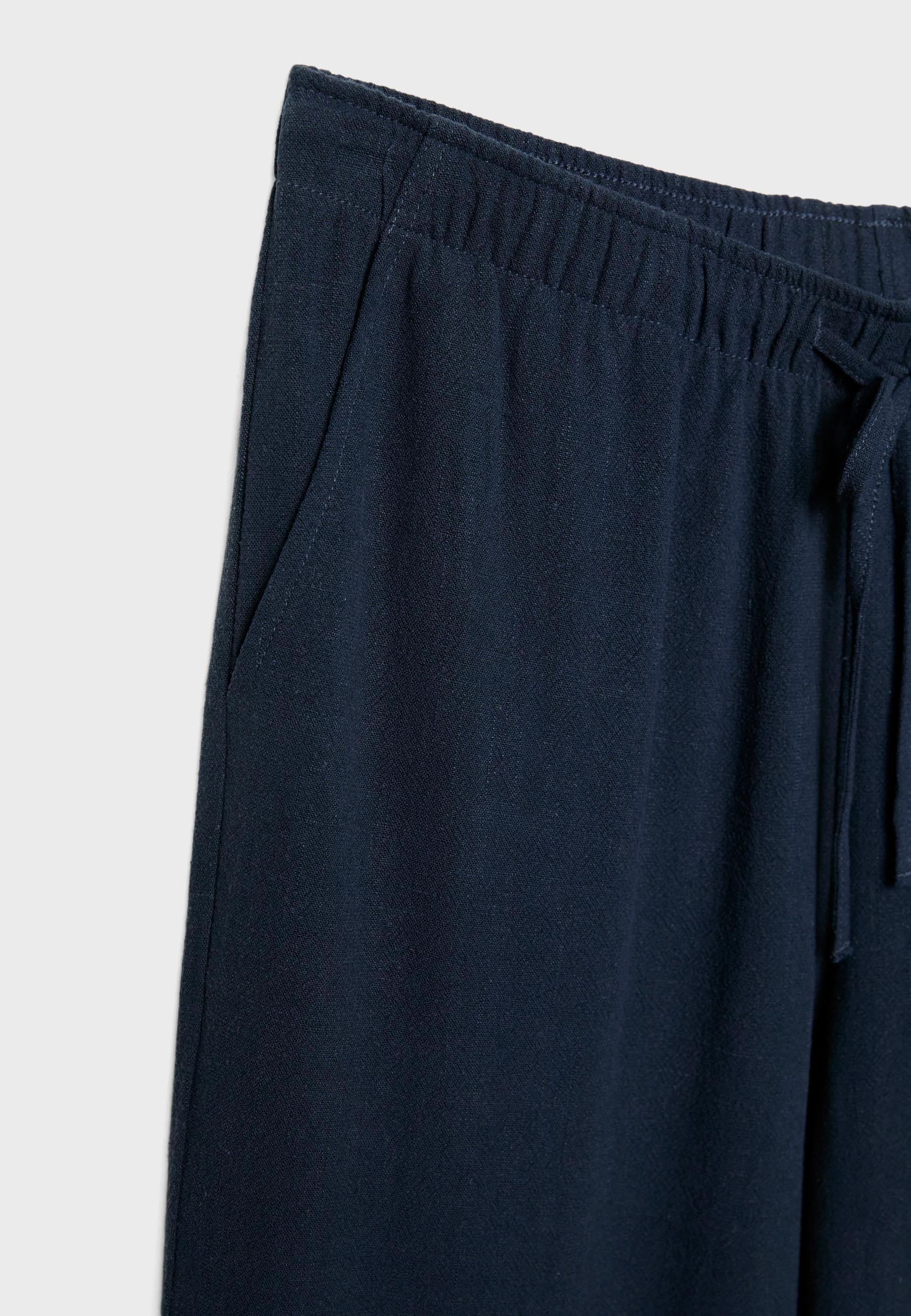 Straight-Leg Dark Navy Linen Pant
