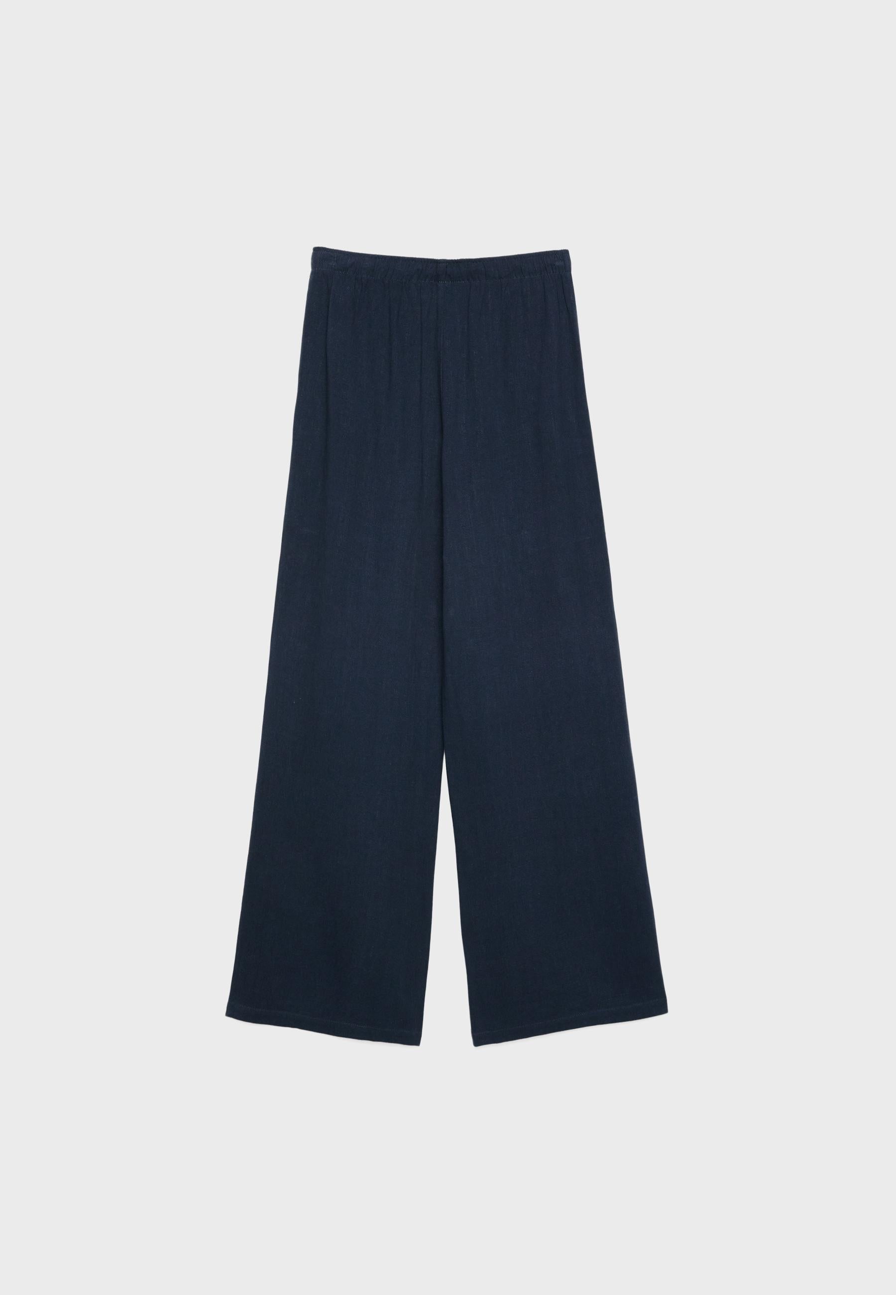 Straight-Leg Dark Navy Linen Pant