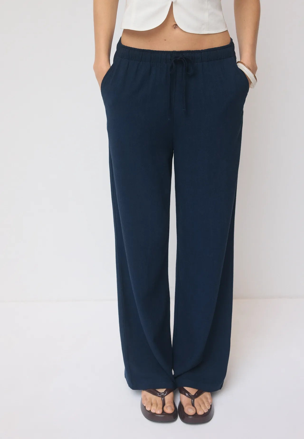 Straight-Leg Dark Navy Linen Pant