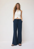 Straight-Leg Dark Navy Linen Pant