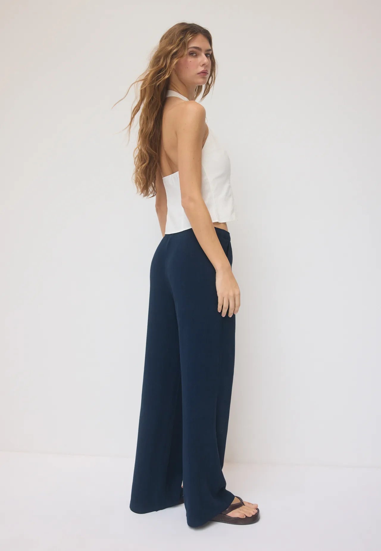 Straight-Leg Dark Navy Linen Pant