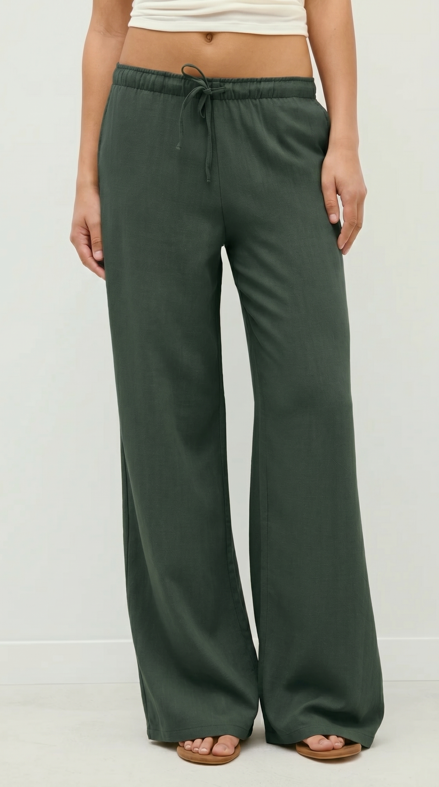 Straight-Leg Green Linen Pant