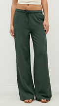 Straight-Leg Green Linen Pant