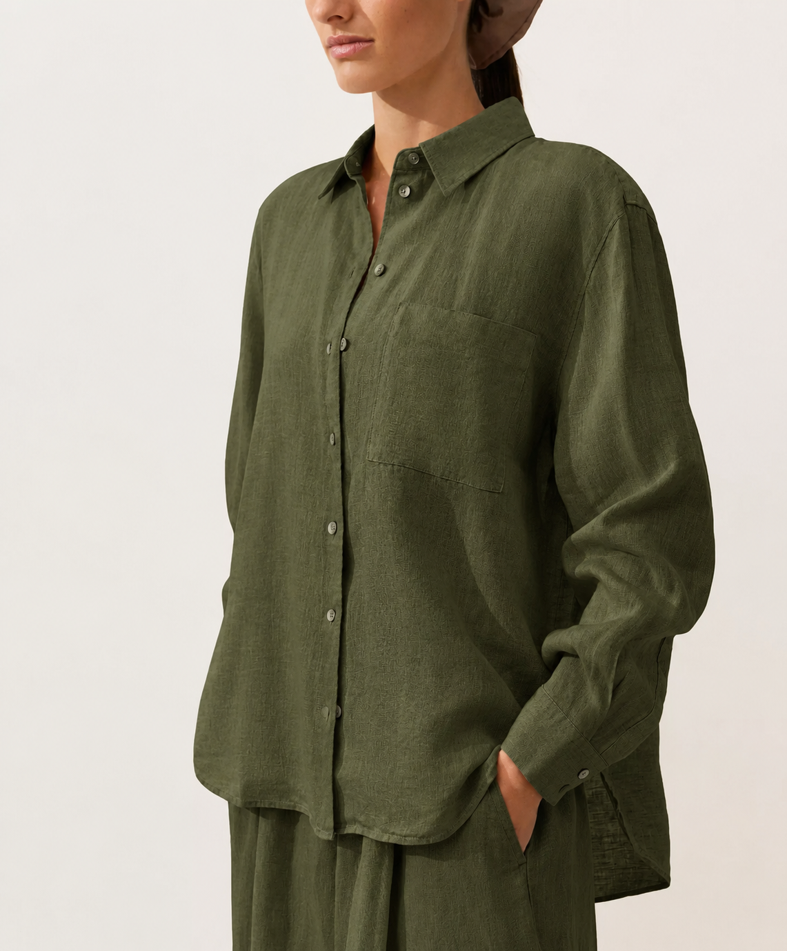 Oversized Olive Linen Shirt