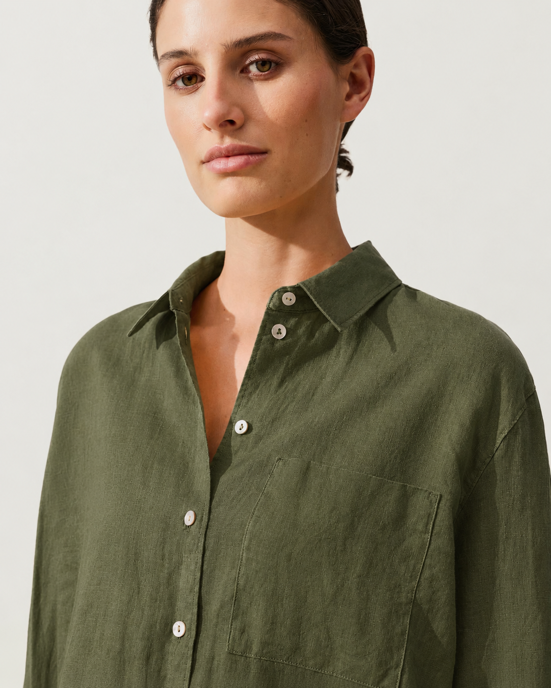 Oversized Olive Linen Shirt