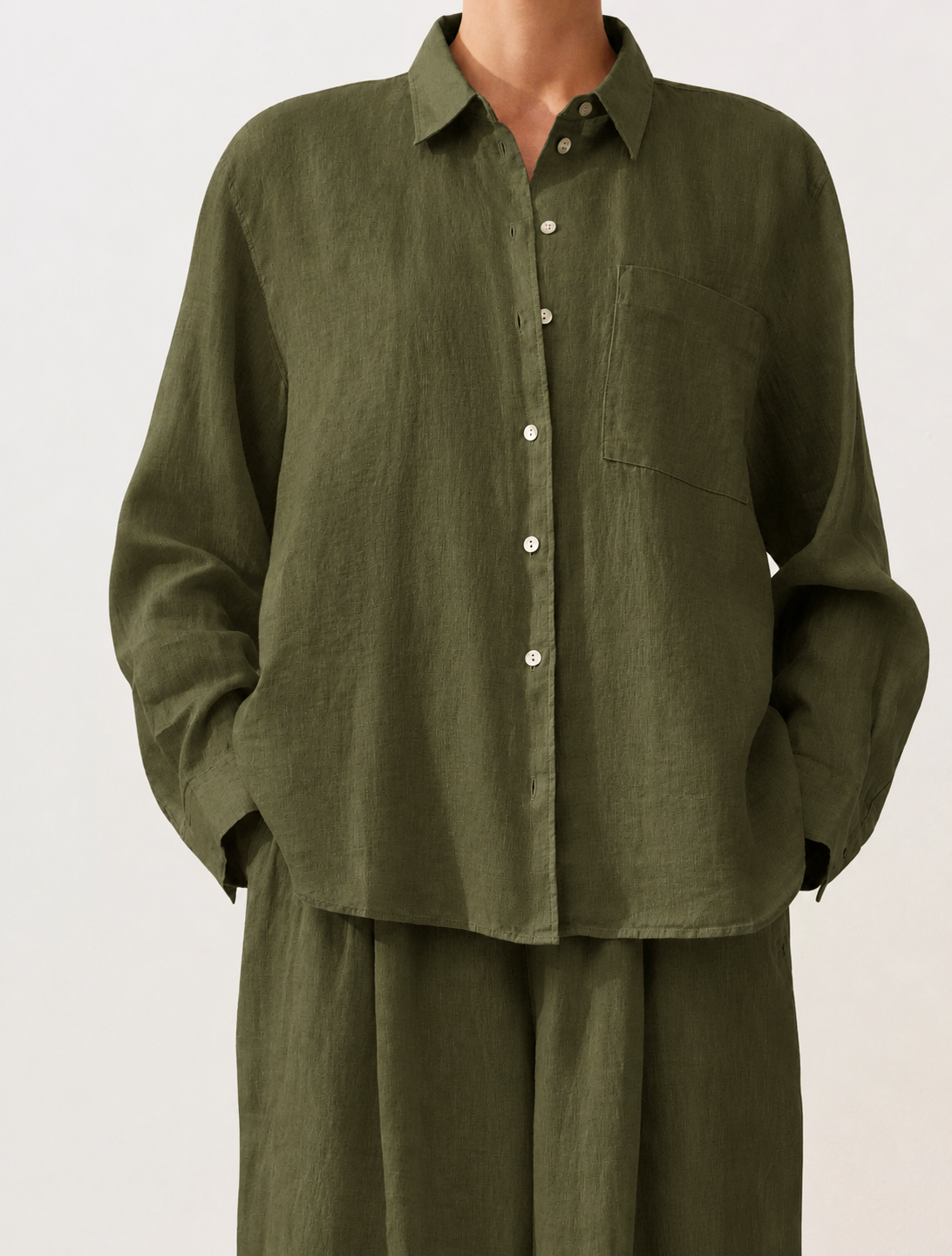 Oversized Olive Linen Shirt