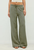 Straight-Leg Olive Linen Pant