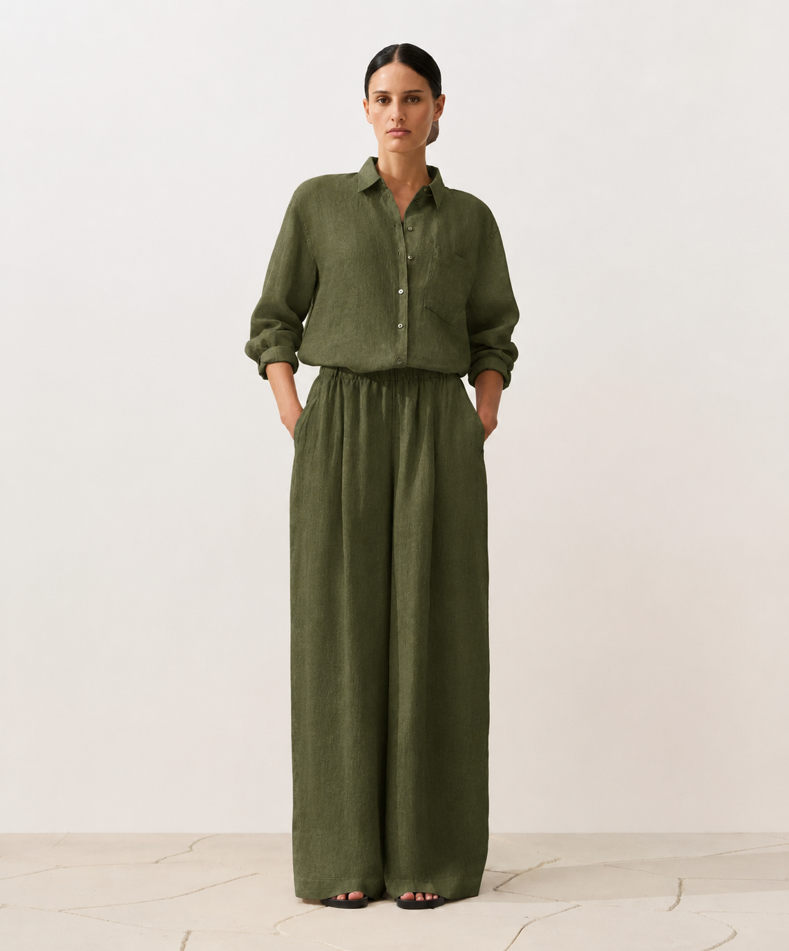 Oversized Olive Linen Shirt