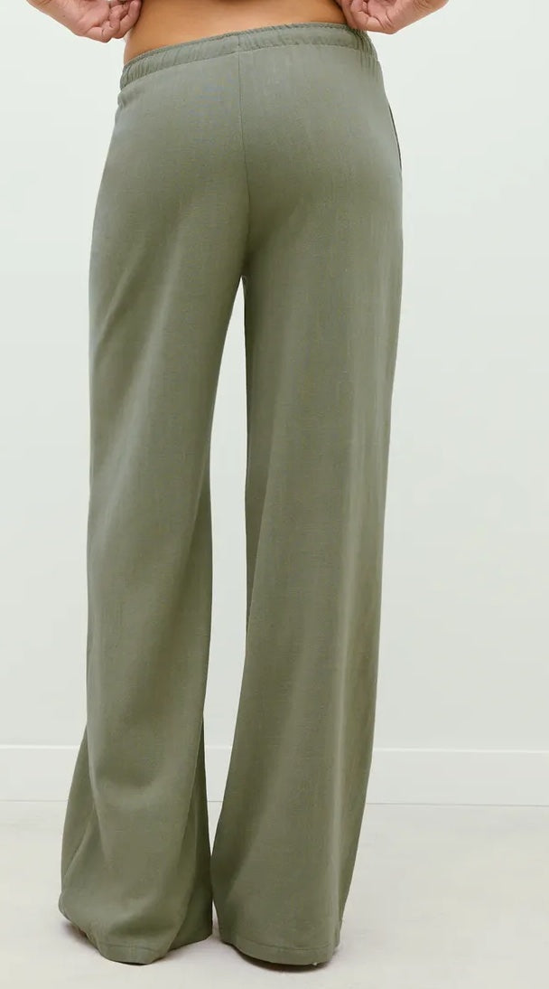 Straight-Leg Olive Linen Pant