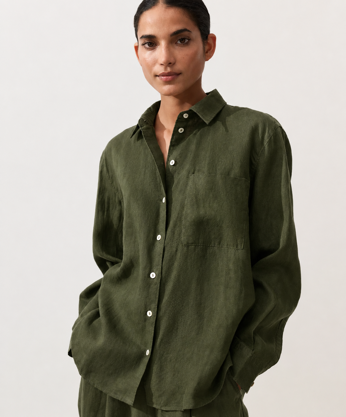 Oversized Olive Linen Shirt
