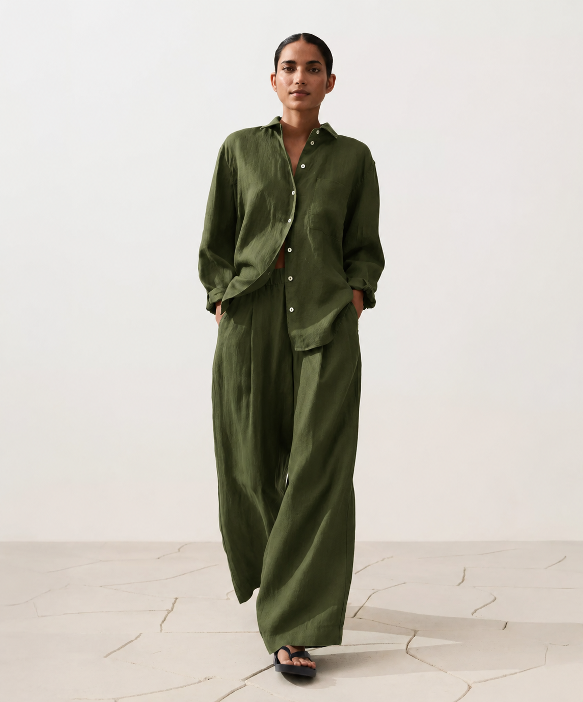 Oversized Olive Linen Shirt