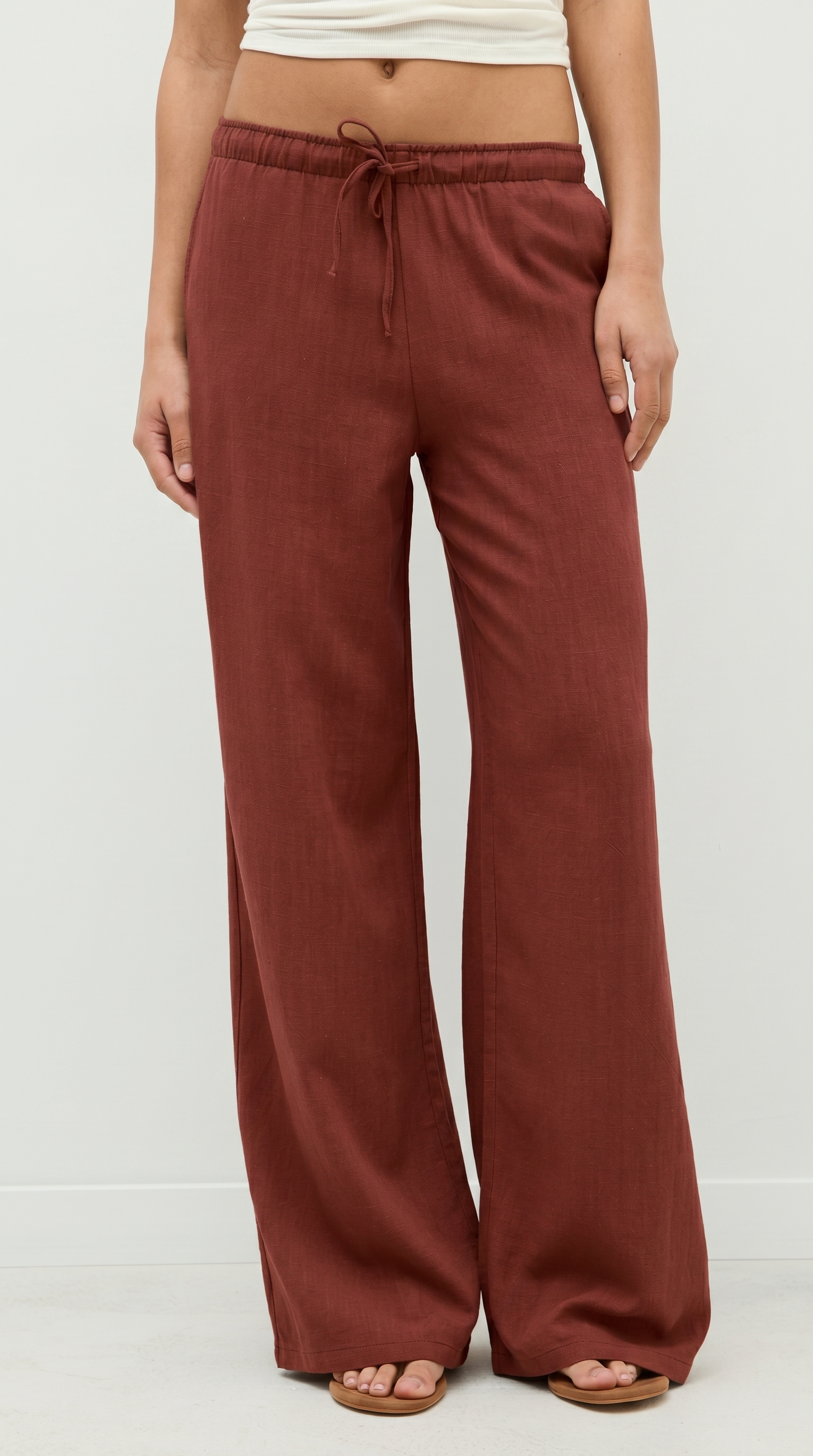 Straight-Leg Orange Red Linen Pant