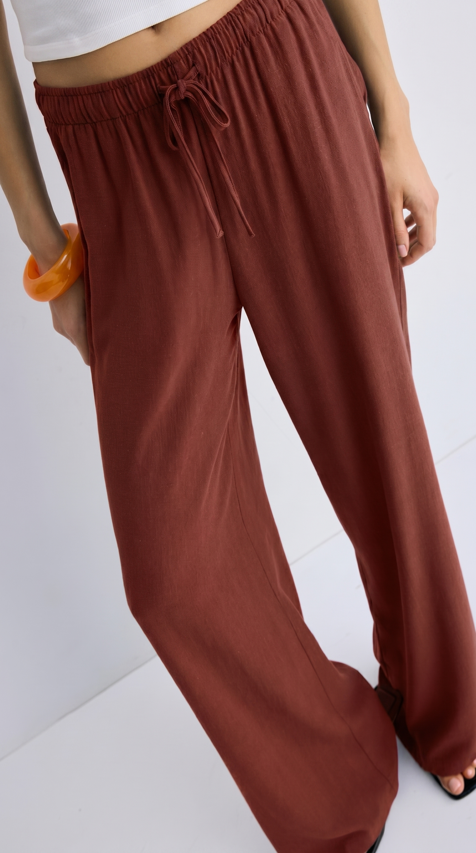 Straight-Leg Orange Red Linen Pant
