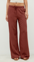 Straight-Leg Orange Red Linen Pant